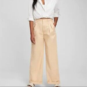 GAP Wide Leg High Rise Tan Casual Khaki Pants Women's Beige Pants